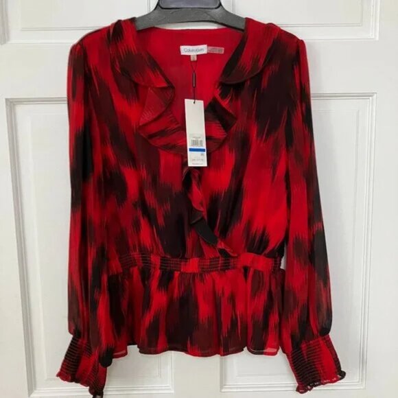 NWT XL Red and Black Calvin Blouse. - Picture 5 of 5
